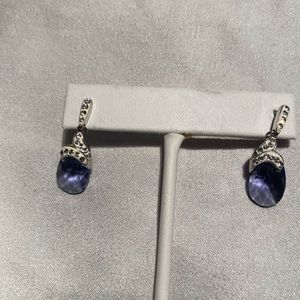 Fancy Translucent Purple Teardrop Earrings in Silver Tone, & Rhinestone Trimmed!